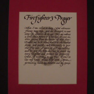 calligraphy, lettering, firefighter prayer